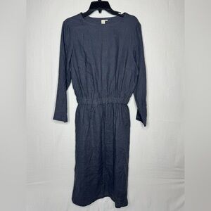Old Linen Mill Womens Midi Dress Size L Elastic Waist Minimalist Lagenlook